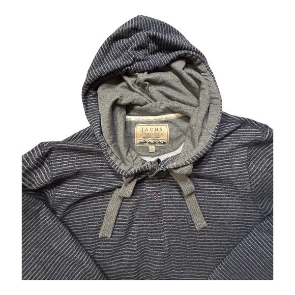 JACHS New York Hooded Sweatshirt Mens Button Fleece Striped Blue-Size L - Picture 4 of 8